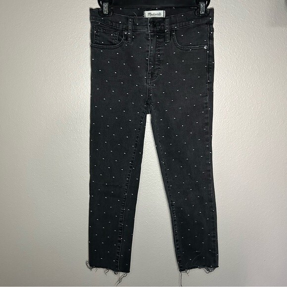 Madewell 9” high rise cropped skinny jeans embroidered metallic dots size 26 - Picture 2 of 10